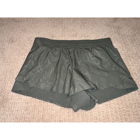 Women's Avia Athletic Shorts Running Gym Palm Print Lined Pocket Olive Green XL - Picture 1 of 7